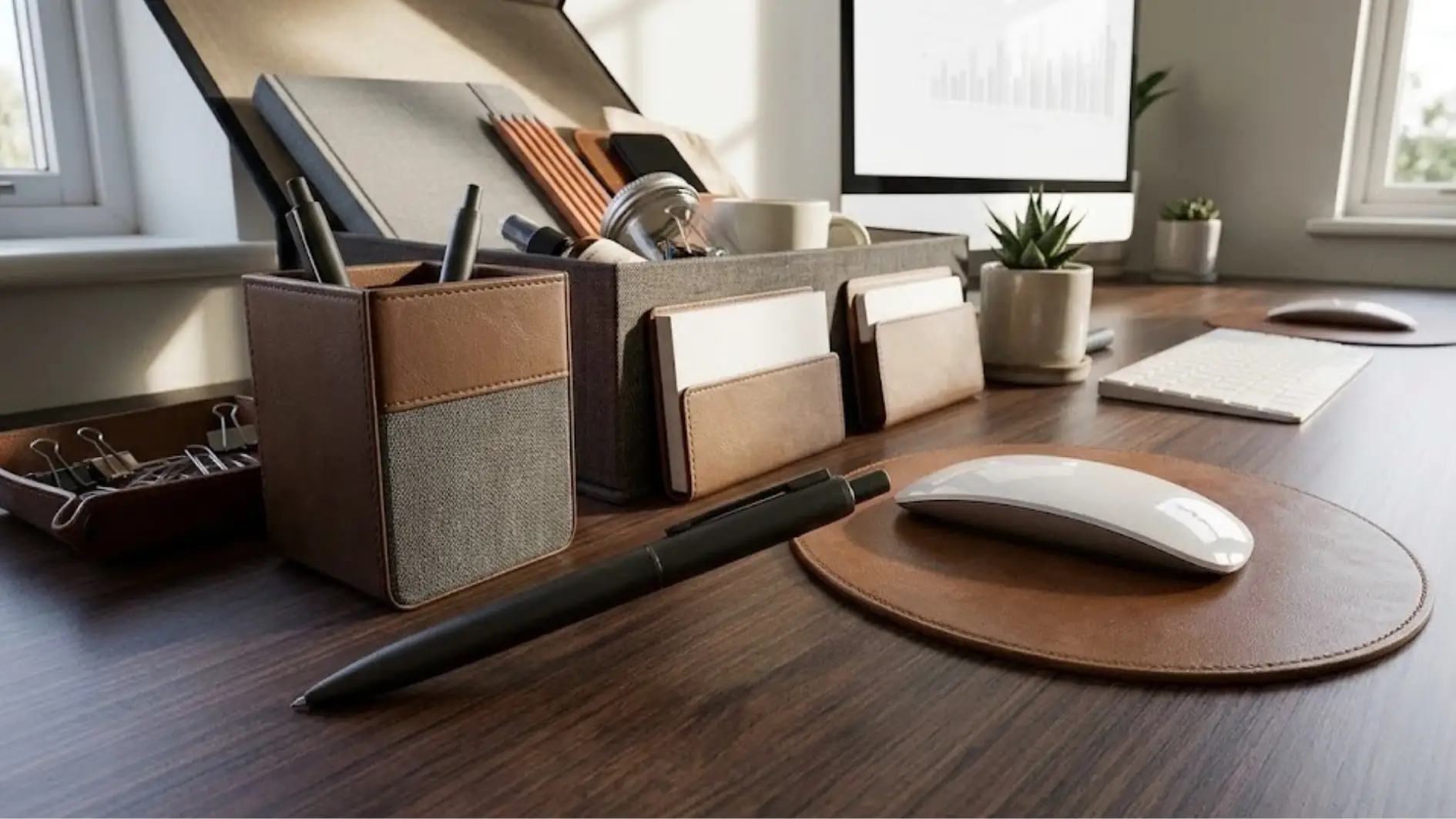 Pen holder dan notes dalam satu set office desk berlogo